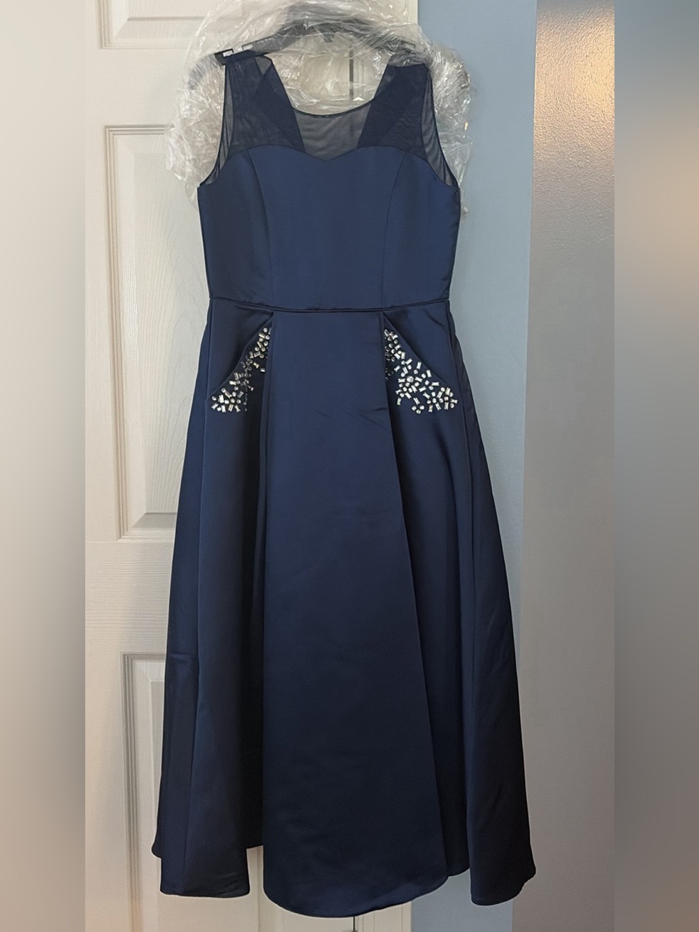 Girls Navy Jewel-Embellished Party Dress